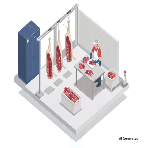 Red hygiene zone for handling raw materials