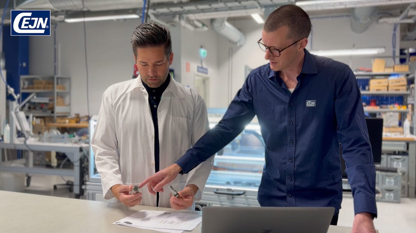 CEJN engineers inspecting quick couplings designed for two-phase liquid cooling solutions