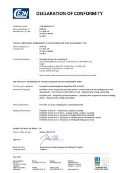 Rubber 1/4" Breathing air hose kit - Declaration of Compliance