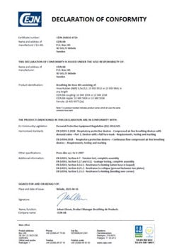 Rubber 3/8" Breathing air hose kit - Declaration of Compliance