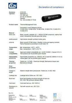 Thermal Management hose - Declaration of Compliance