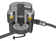 Bolt tensioning. The nut is wound down against the joint force.