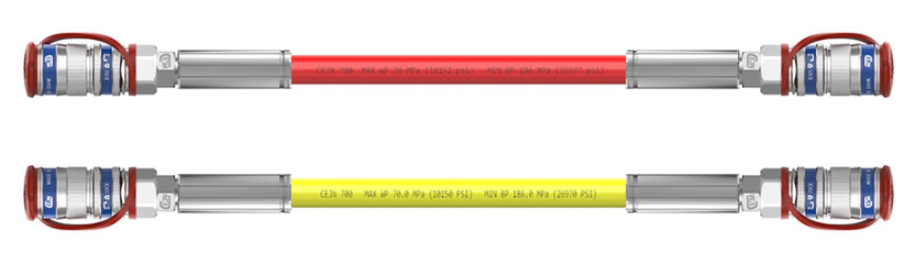 Twin hose, DN6, 70 MPa with quick couplings